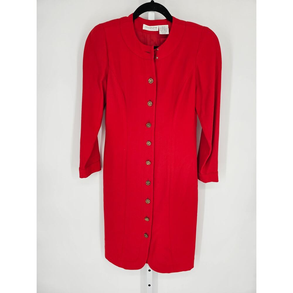 Liz Claiborne Women's Red Long Sleeve Button Front Midi Dress Size Petite 4